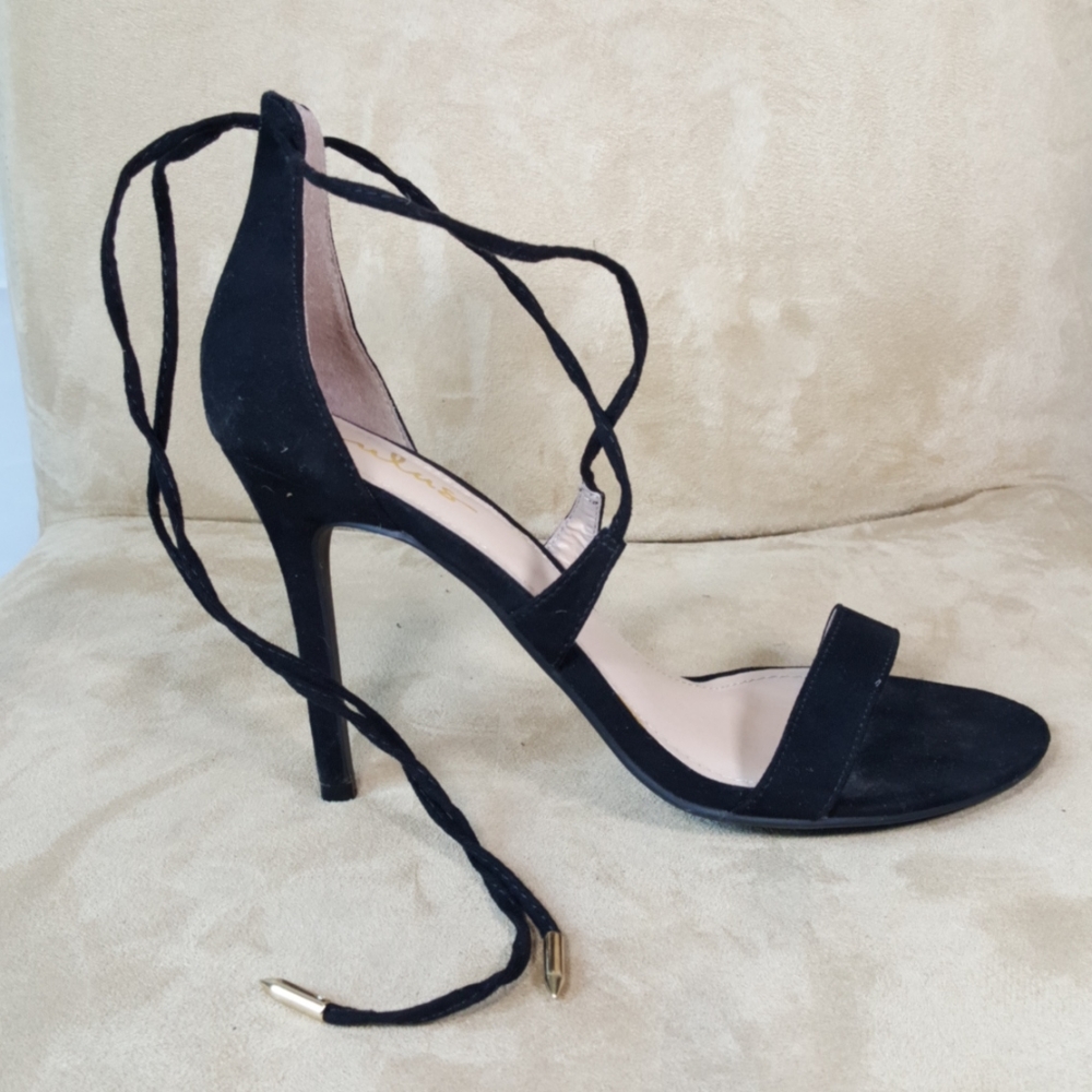 Lulu's Aimee Black Suede Strappy Lace Up Heels